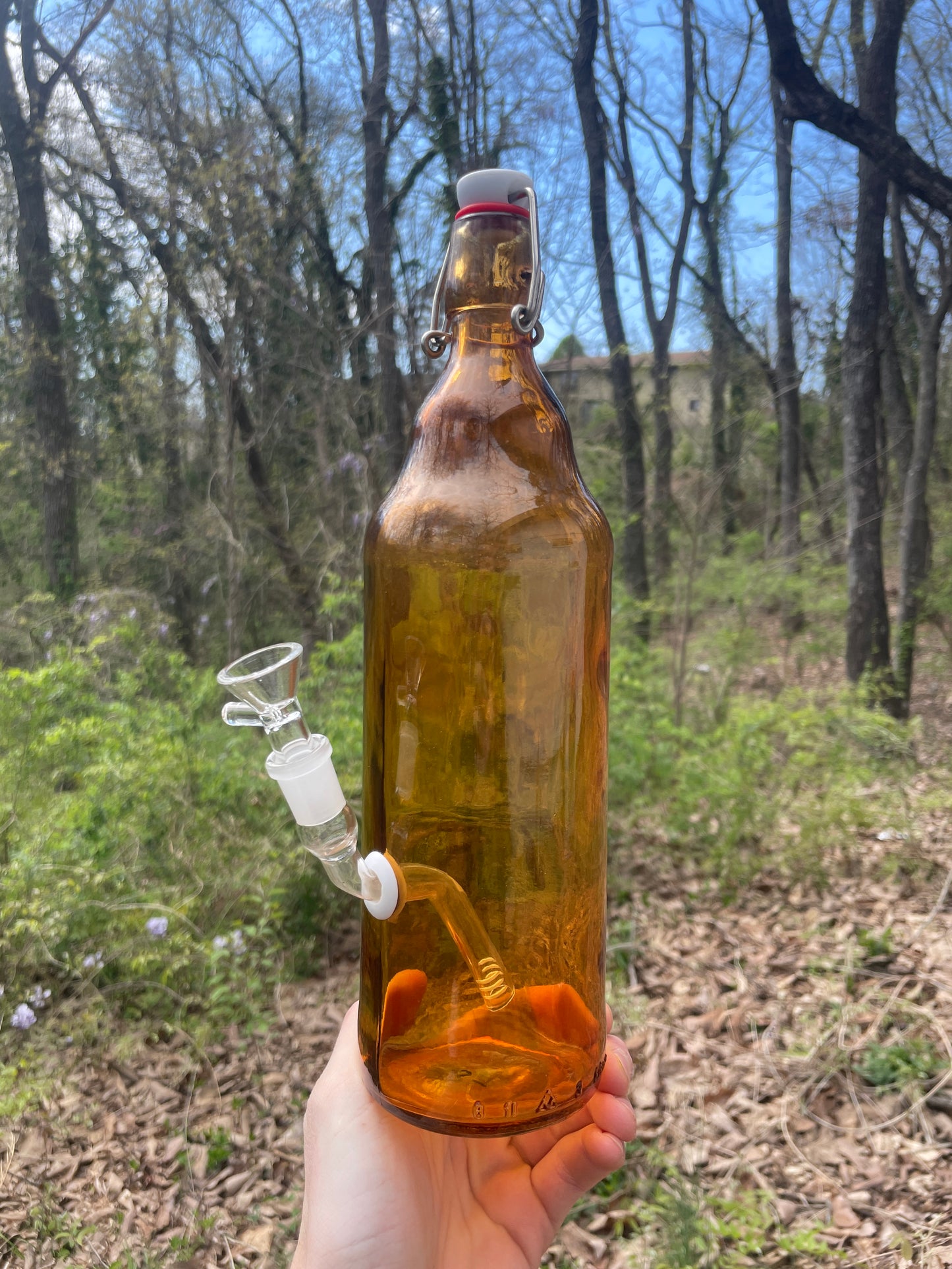 Amber Bottle Water Pipe With Lid!