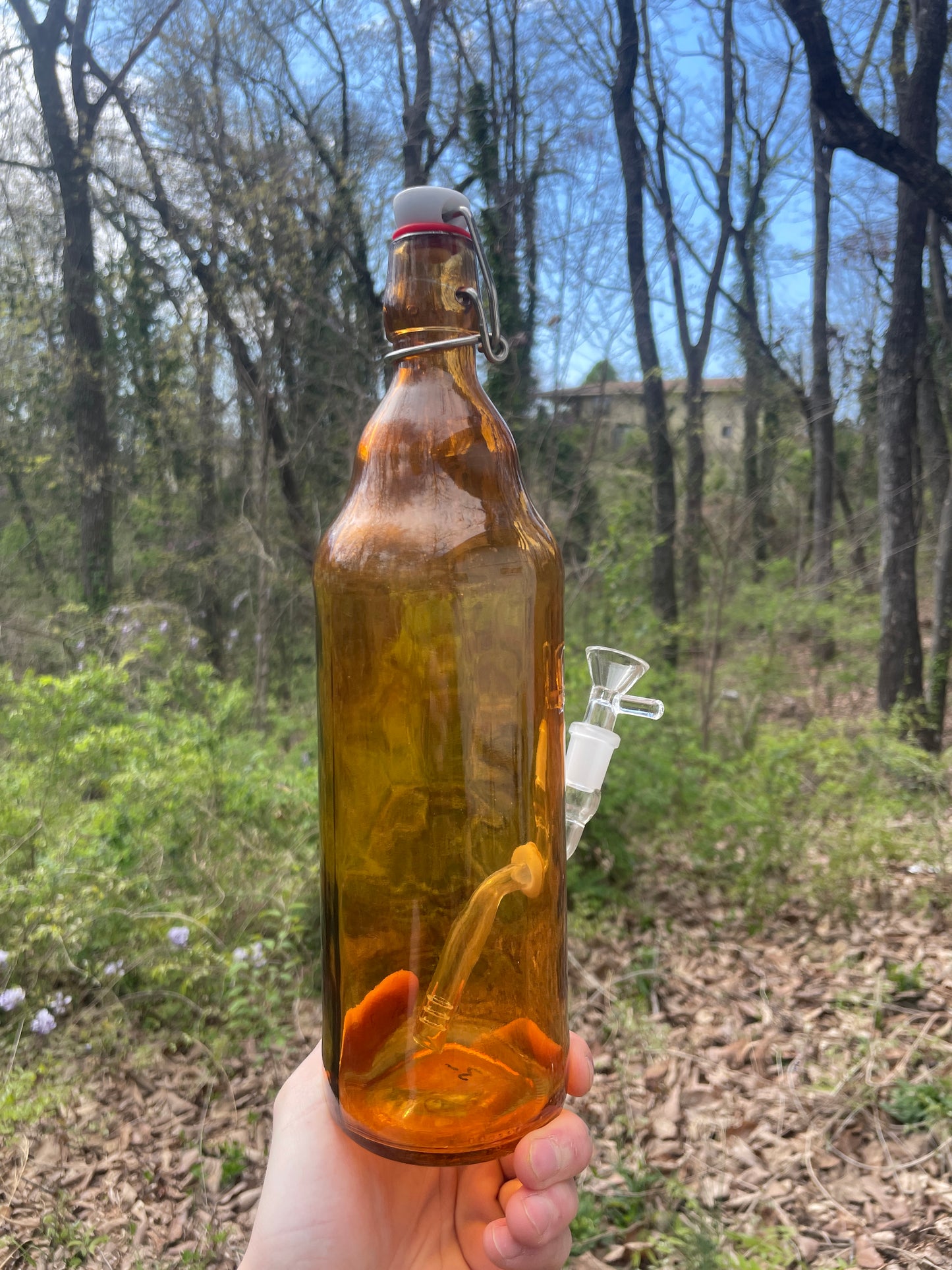 Amber Bottle Water Pipe With Lid!